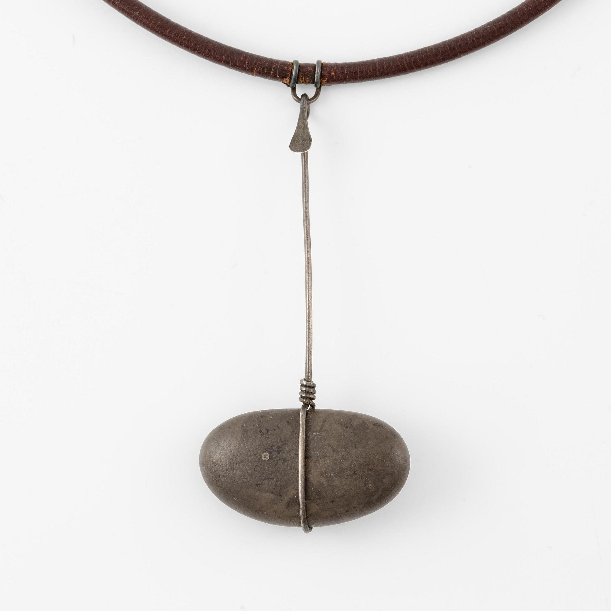 Vivianna Torun Bülow-Hübe, a necklace, silver with leather and a natural stone, excecuted in her own studio, most likely 1950's.
