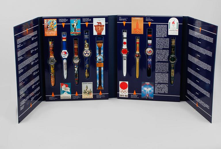 ARMBANDSUR, 9 st, "Swatch Historical Olympic Games Collection", Swatch, numrerad 4100/9999, 1995.