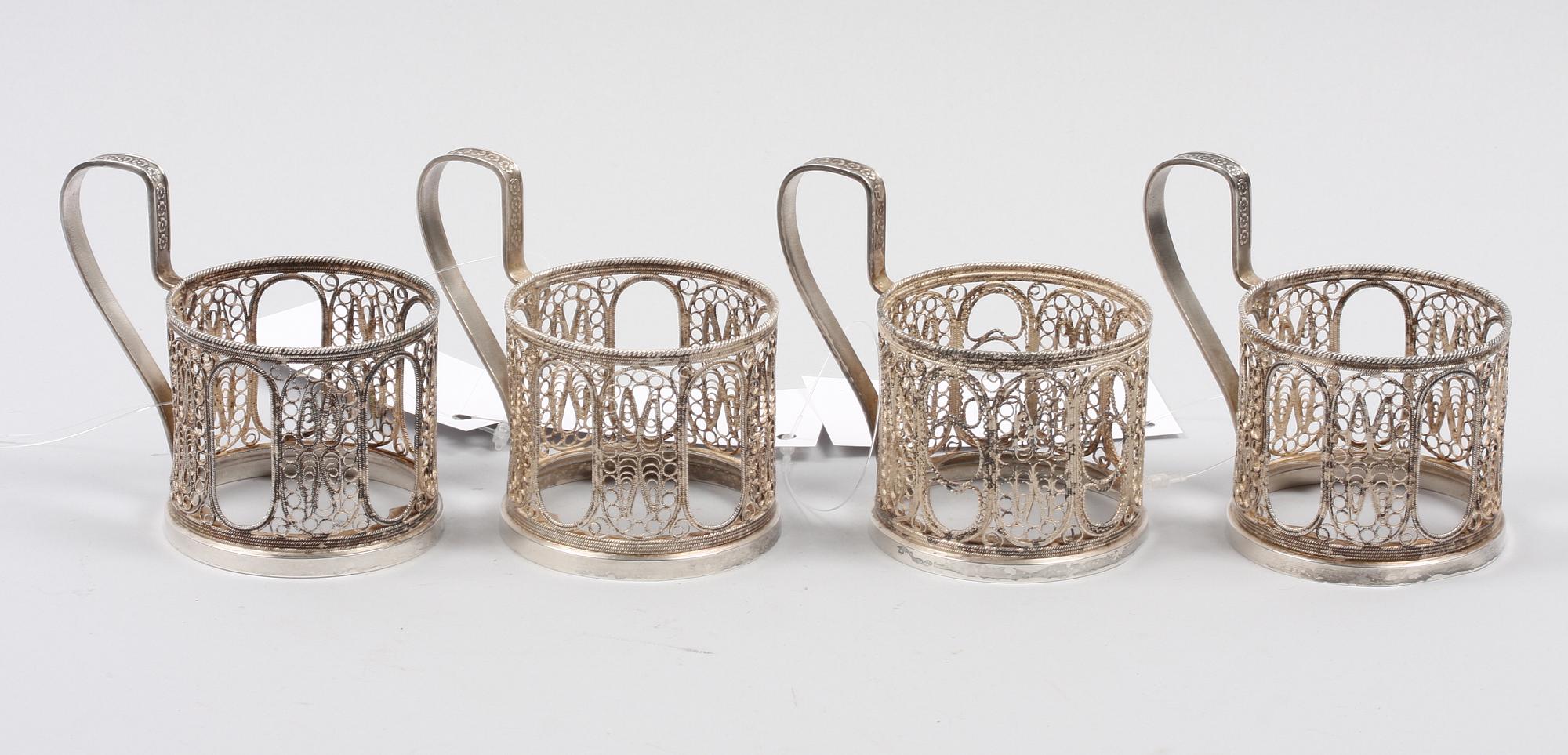 TEGLASHÅLLARE, 4 st. Försilvrade.