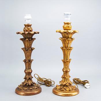 Two mid 20th century wood table lamps from Paoletti, Firenze Italy.