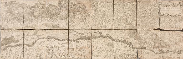 KARTA, Rhendalen, "Le Cours du Rhin de bale", le Rouge, Paris 1745, kopparstick.