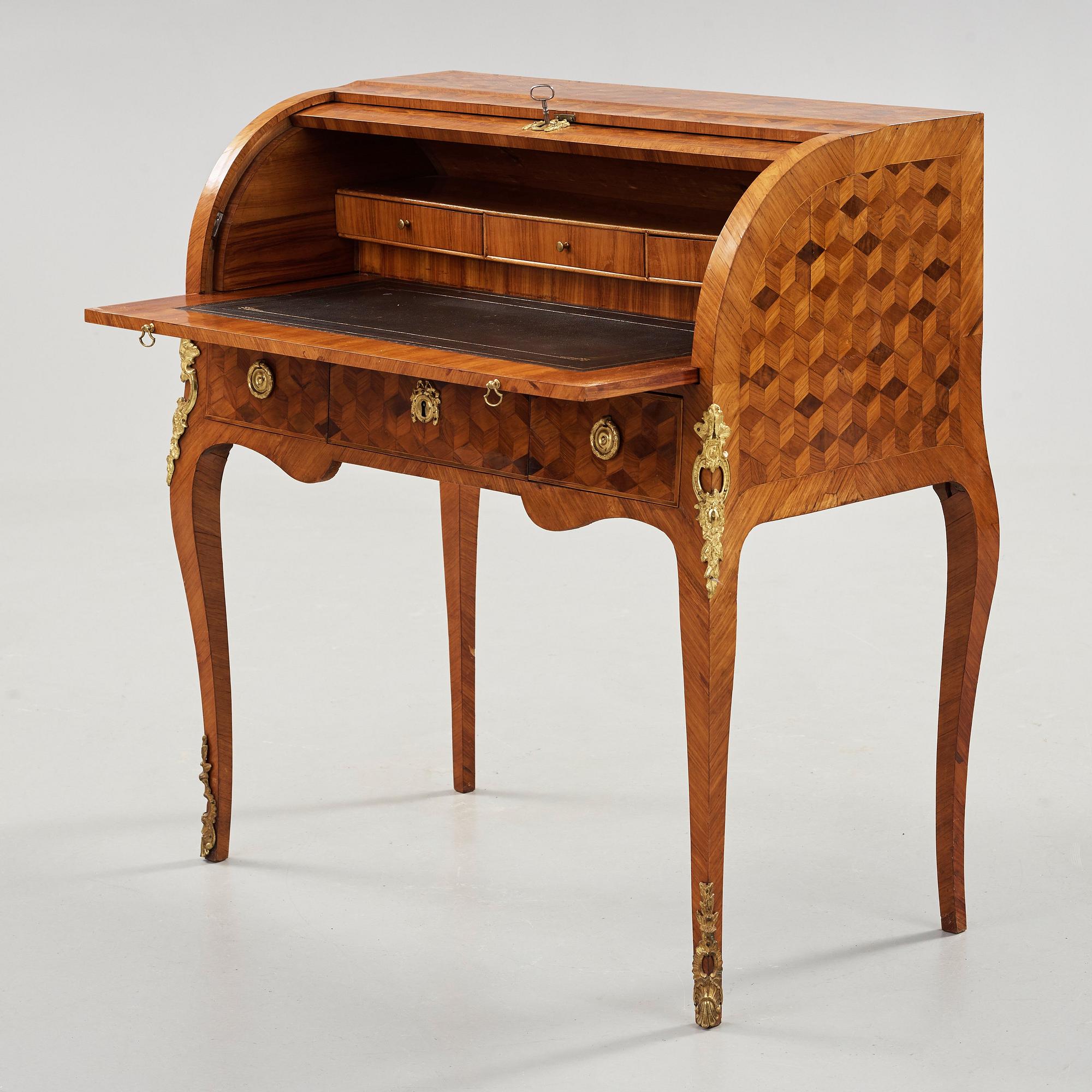 A Swedish Rococo 18th century rolltop desk attributed to Niklas Korp, master 1763.