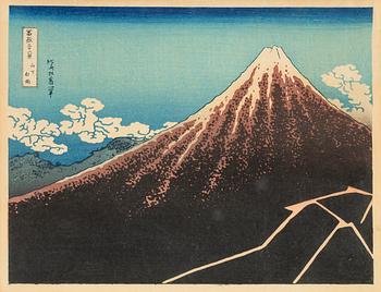 Katsushika Hokusai, after, a woodblock print, in colours, 20th century.