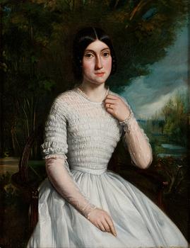 433. Edouard Henri Theophile Pingret Tillskriven, Porträtt av en ung dam.
