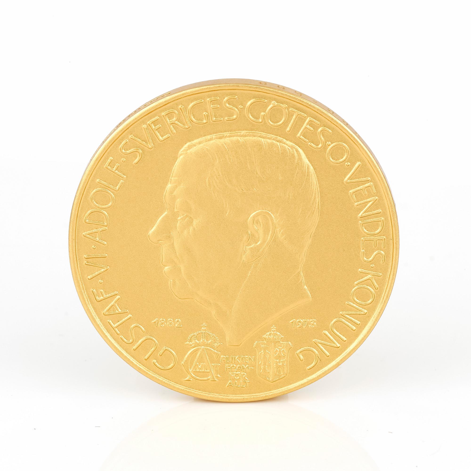 MEDALJ, "Tonskiftesmedaljen", 18 k guld Carl XVI Gustaf, enligt äkthetsintyg nr 388, 1973.