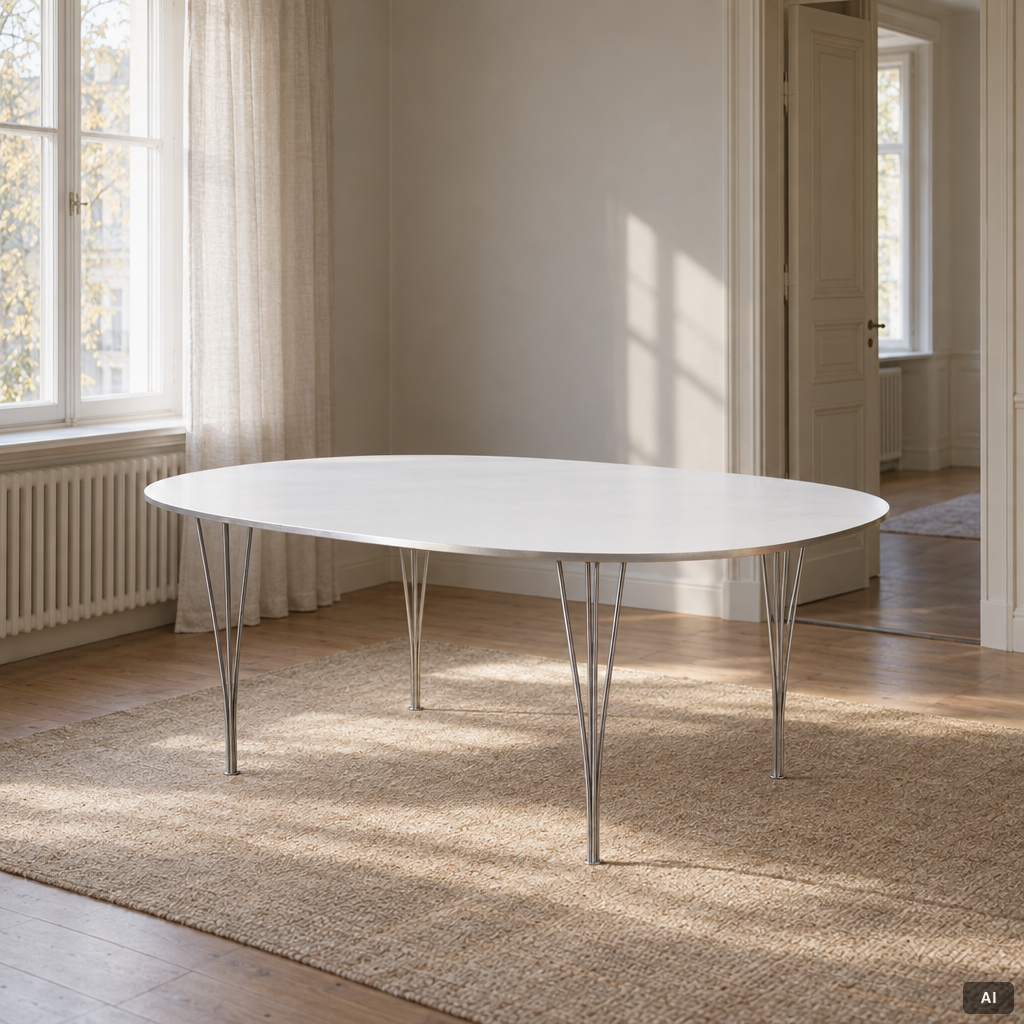 Bruno Mathsson & Piet Hein, dining table, “Superellipse”, Fritz Hansen, Denmark.
