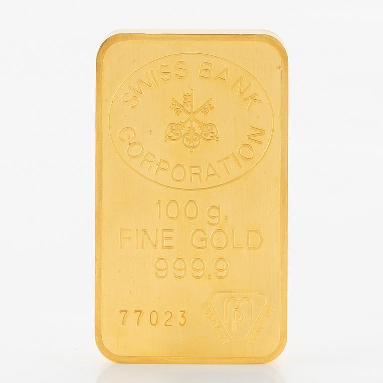 Gold bar, 24K gold, weight 100 g.