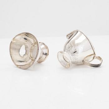 Skål, sterlingsilver  Just Andersen, Denmark 1950-tal och gräddsnäcka o sockerskål, silver, Tillander, Helsingfors 1955.