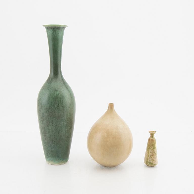 A set of three stoneware vases by Gunnar Nylund and Stig Lindberg mid 1900s.