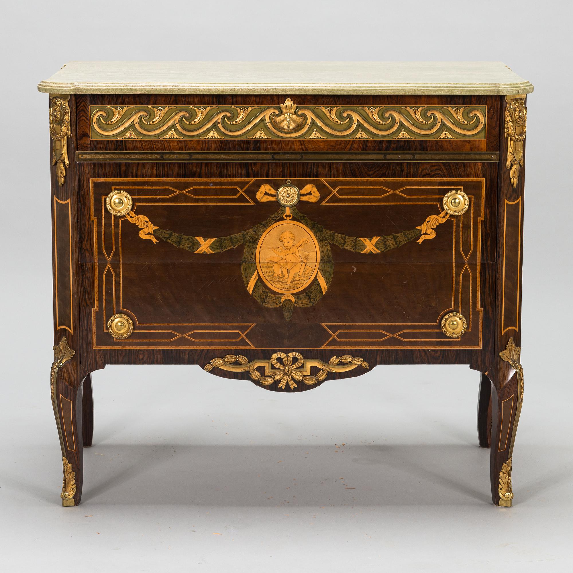 A Swedish Louis XVI-style chest of drawers, signed Arthur Karlström, Lysekil, Sweden, dated 1946.