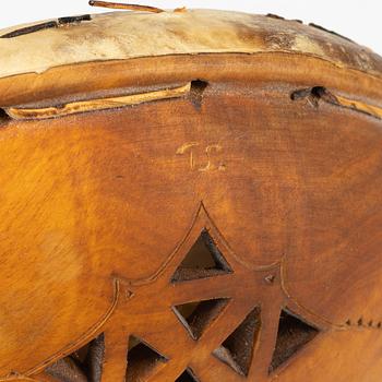 Thore Sunna, a birch and reindeer horn ceremonial drum, signed TS.