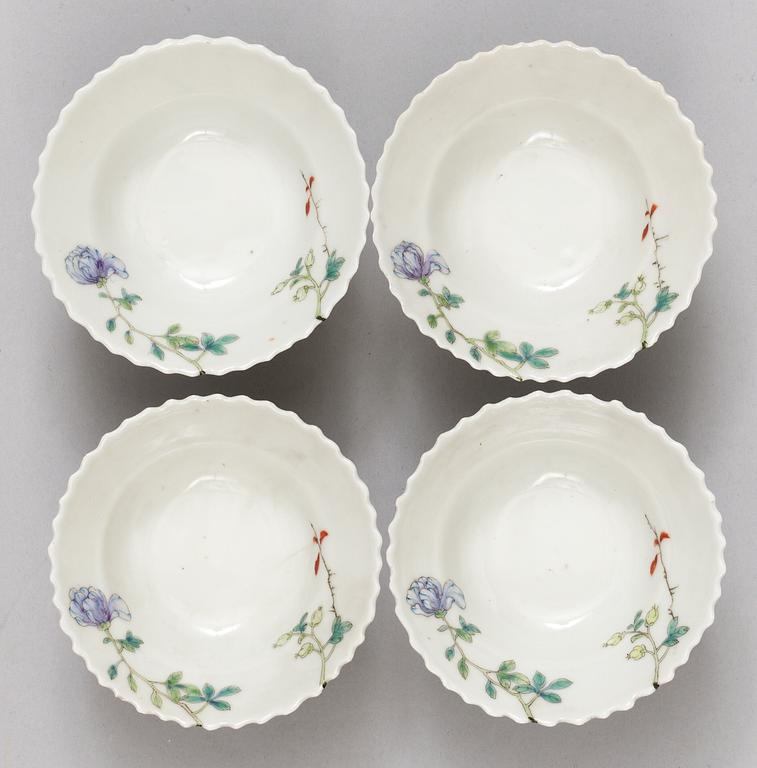 A set of four famille rose bowls, late Qing dynasty with Guangxus six character mark.