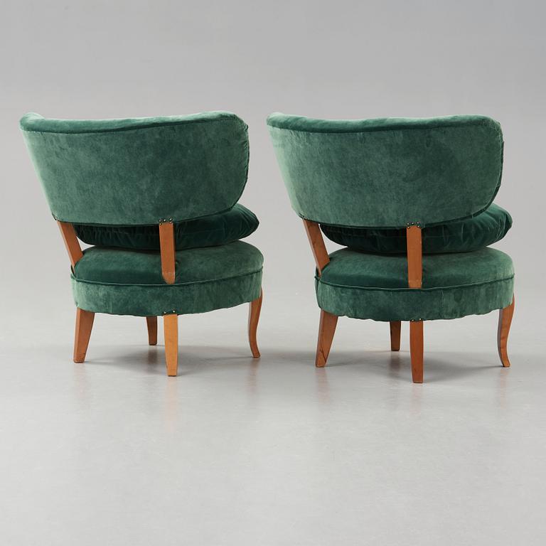 Otto Schulz, A pair of Otto Schulz easy chairs, probably JIO-möbler, Sweden circa 1950.