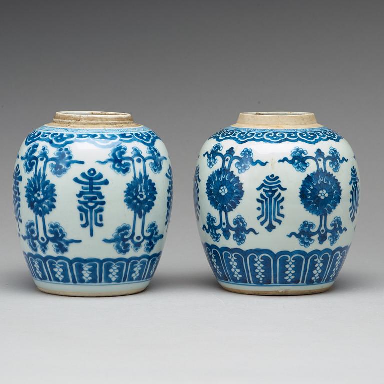 Two blue and white jars, Qing dynasty, Kangxi (1662-1722).