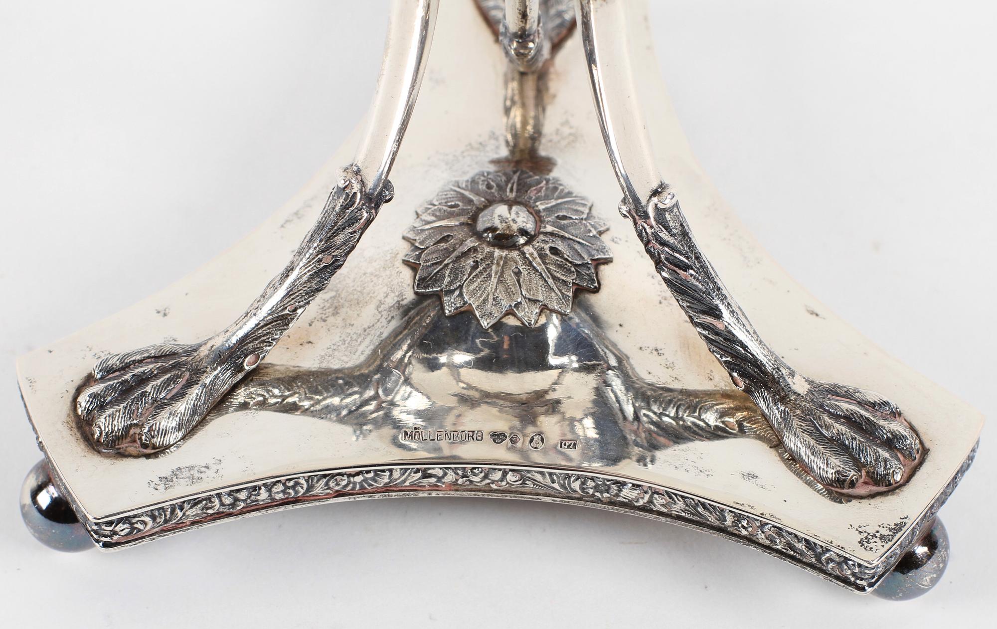 SOCKERSKÅL PÅ FOT, silver, empirestil, Möllenborg, Stockholm 1916. Vikt 728 gram.