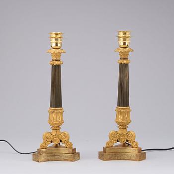 A pair of French Empire early 19th century table lamps.