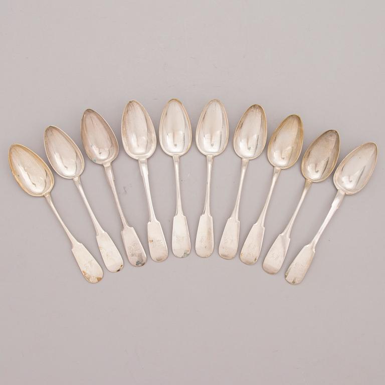 Set of ten 19th-20th Century silver table spoons by different makers.