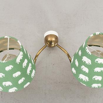 JOSEF FRANK, a set of one brass pendant and one walllamp.