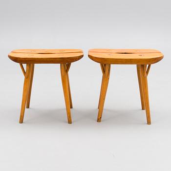 Ilmari Tapiovaara, Two mid 20th century special edition 'Pirkka' stools likely manufactured by Laukaan Puu, Finland.