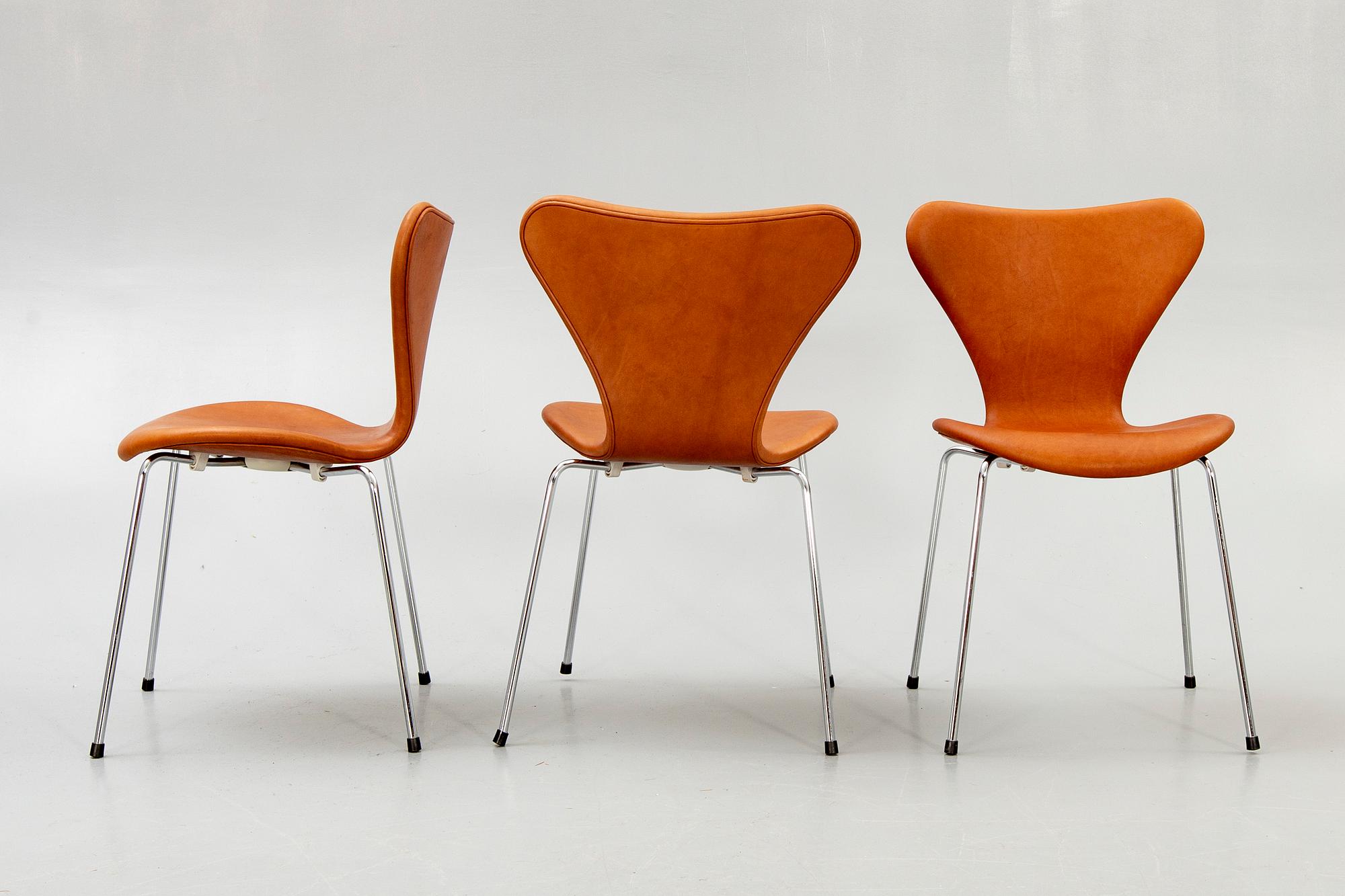Arne Jacobsen, chairs, 6 pcs, "Seven", Fritz Hansen, Denmark late 20th century.