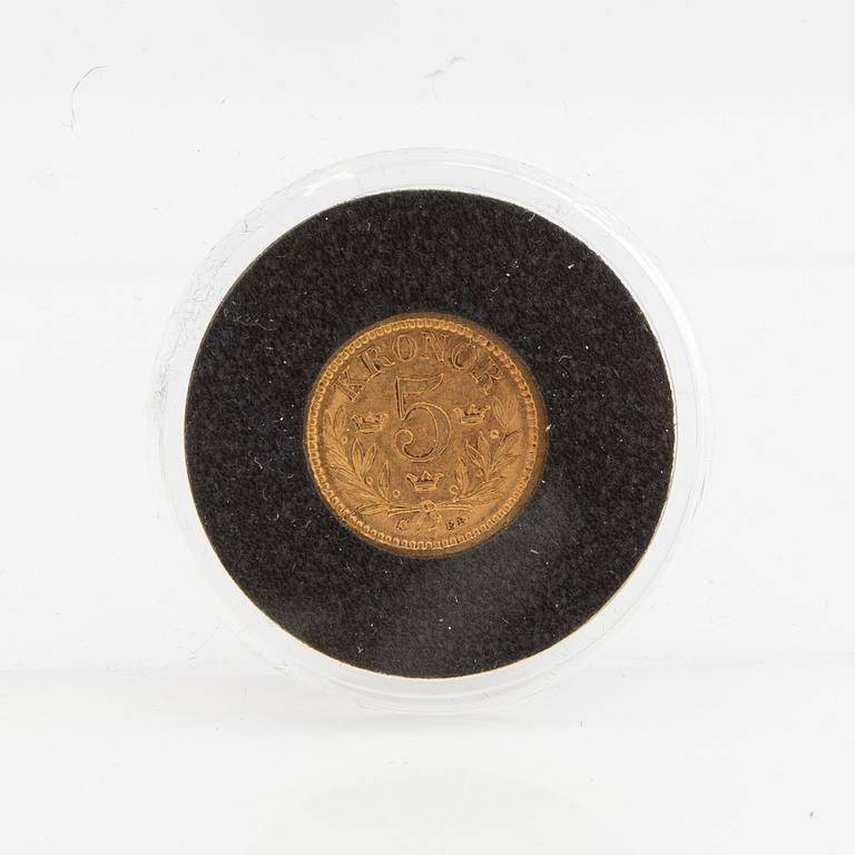 Guldmynt Sverige, Oscar II 5 kr, 1881.