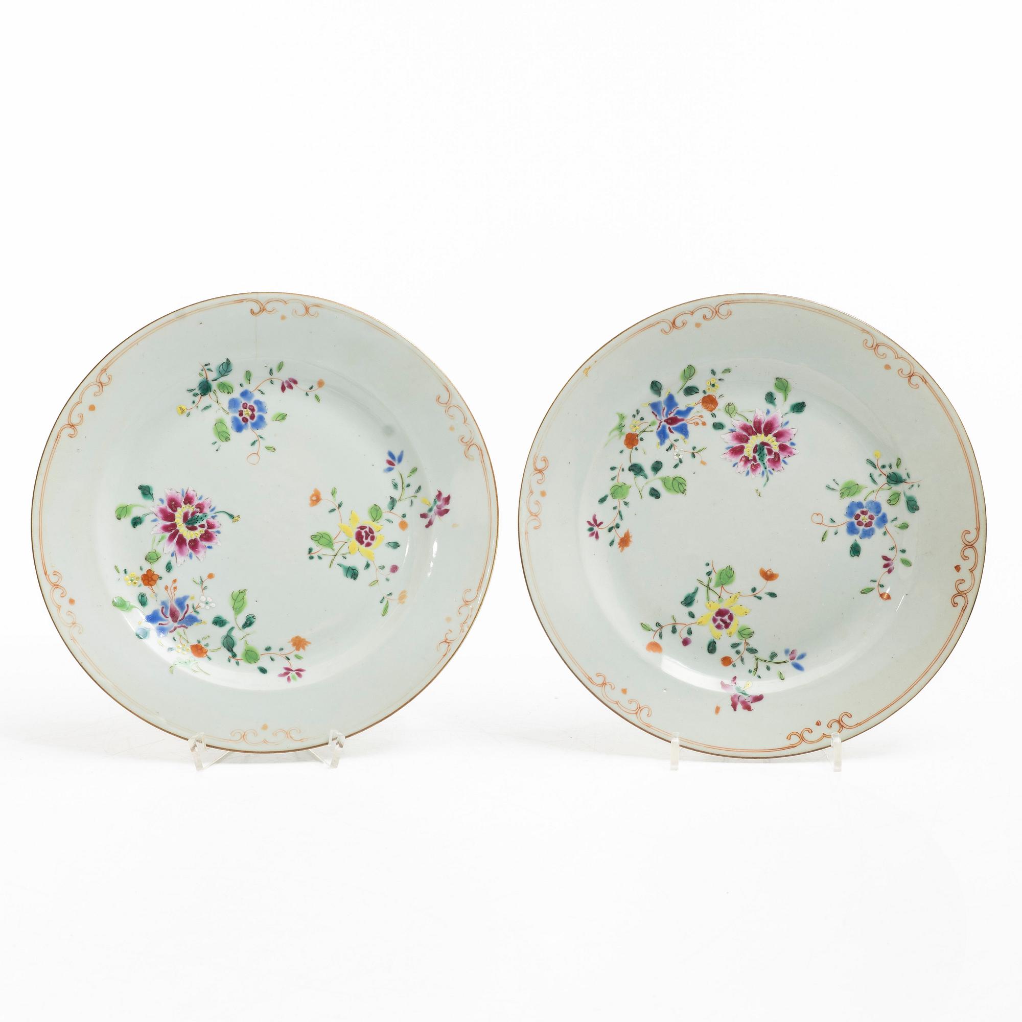 Six Famille Rose porcelain plates, China, Qianlong (1736-95).