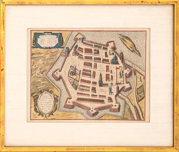 Georg Braun & Franz Hogenberg, Zamosc Poland, hand colored engravings, Cologne 1617.