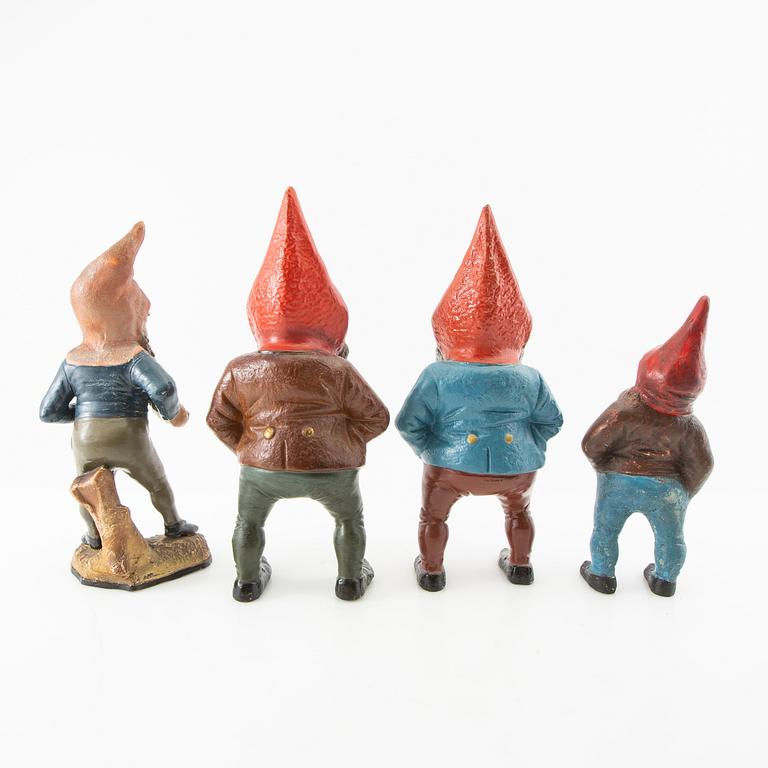 Gnomes 4 pcs probably Germany first half/mid 20th century painted terracotta.
