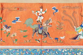 Two embroidered silk panels, Qing dynasty, circa 1900.