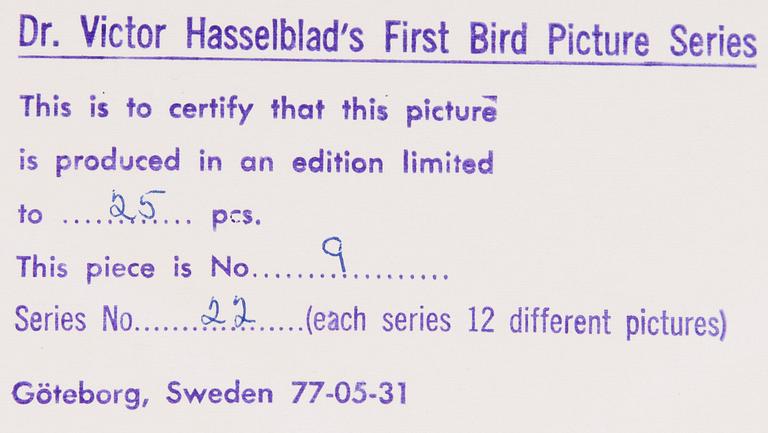 VICTOR HASSELBLAD, fotografier, 12 st, signerade, daterade och numrerade, ur serien nr 22.
