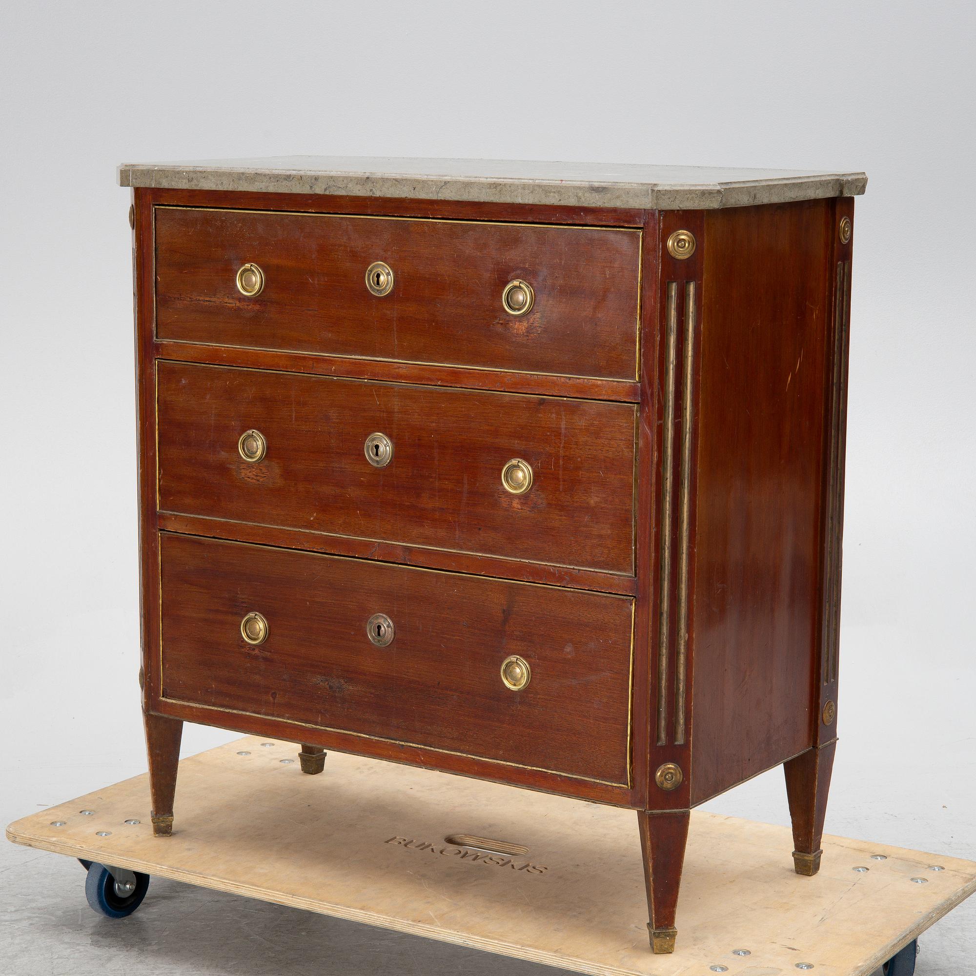 A chest of drawers, Gustavian style, first half of the 20th century with an older top.