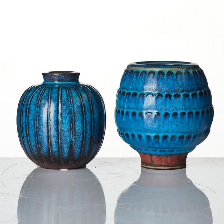 Wilhelm Kåge, Two Farsta stoneware vases, Gustavsberg Studio, 1948 and 1950.
