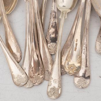 Cutlery, 58 pieces, silver, “Gammel fransk”, Sweden, including Johan Petter Ernander, Uppsala, 1832.