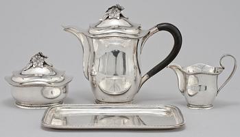 KAFFESERVIS, 4 delar, silver, Eric Råström, C G Råström Stockholm, 1947 samt 1948. Vikt 1 690 g.