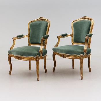 KARMSTOLAR, 1 par, rokokostil, 1900-talets första hälft.