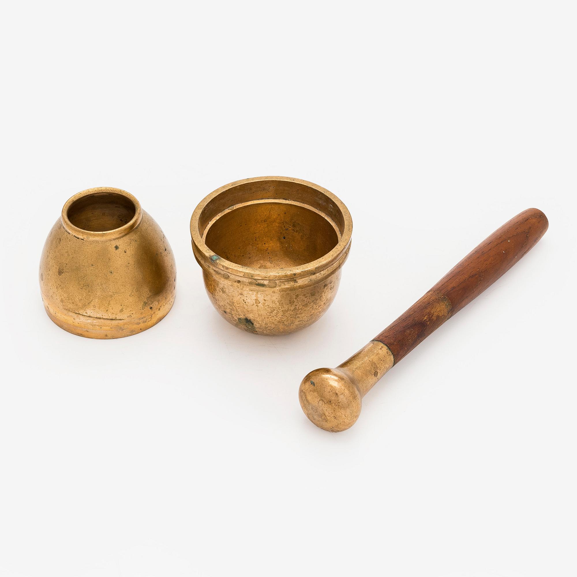 Bertel Gardberg, a 1950s teak and bronze mortar, marked Gardberg, Boda Finland.