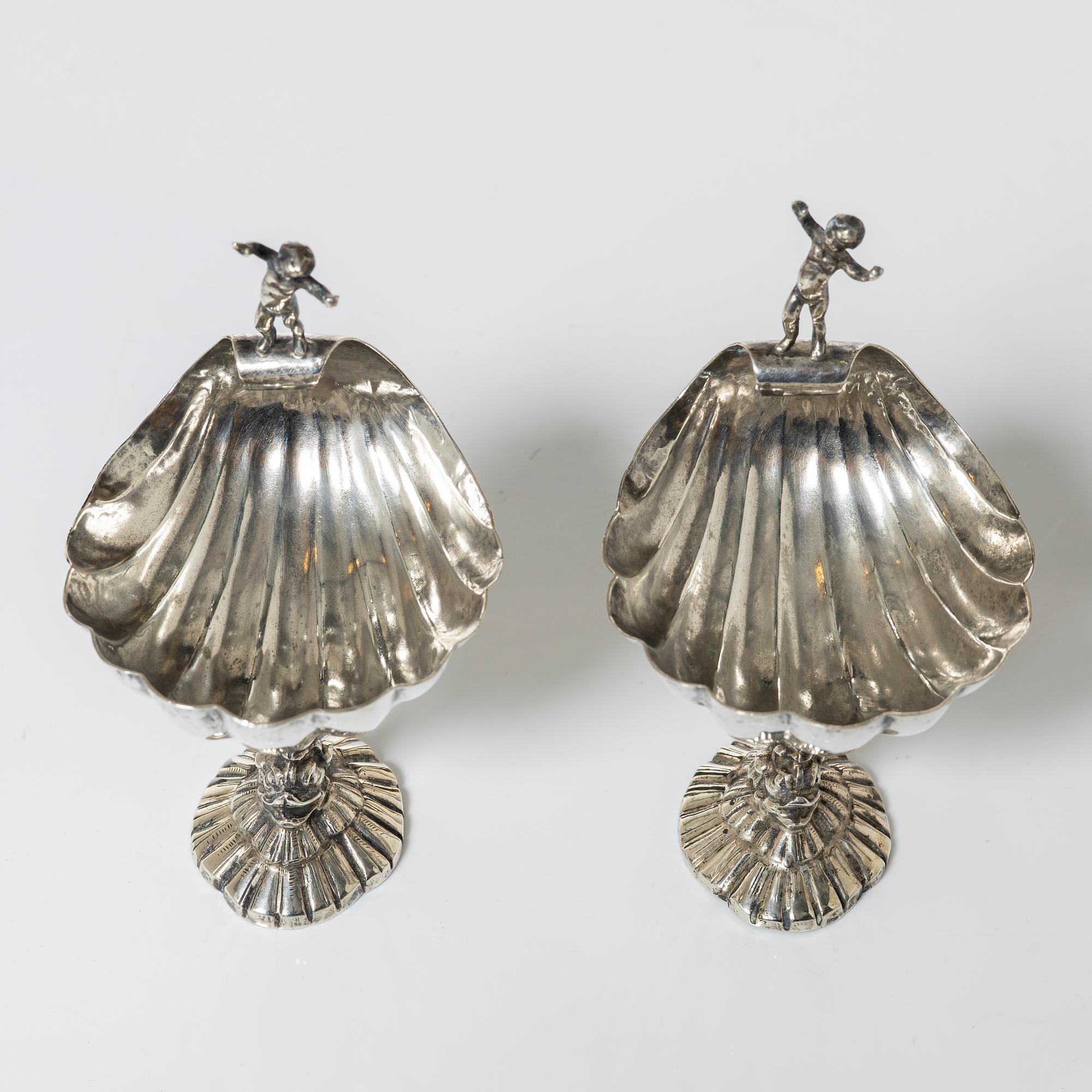 Salt cellars, a pair, silver, Empire style, 20th century.