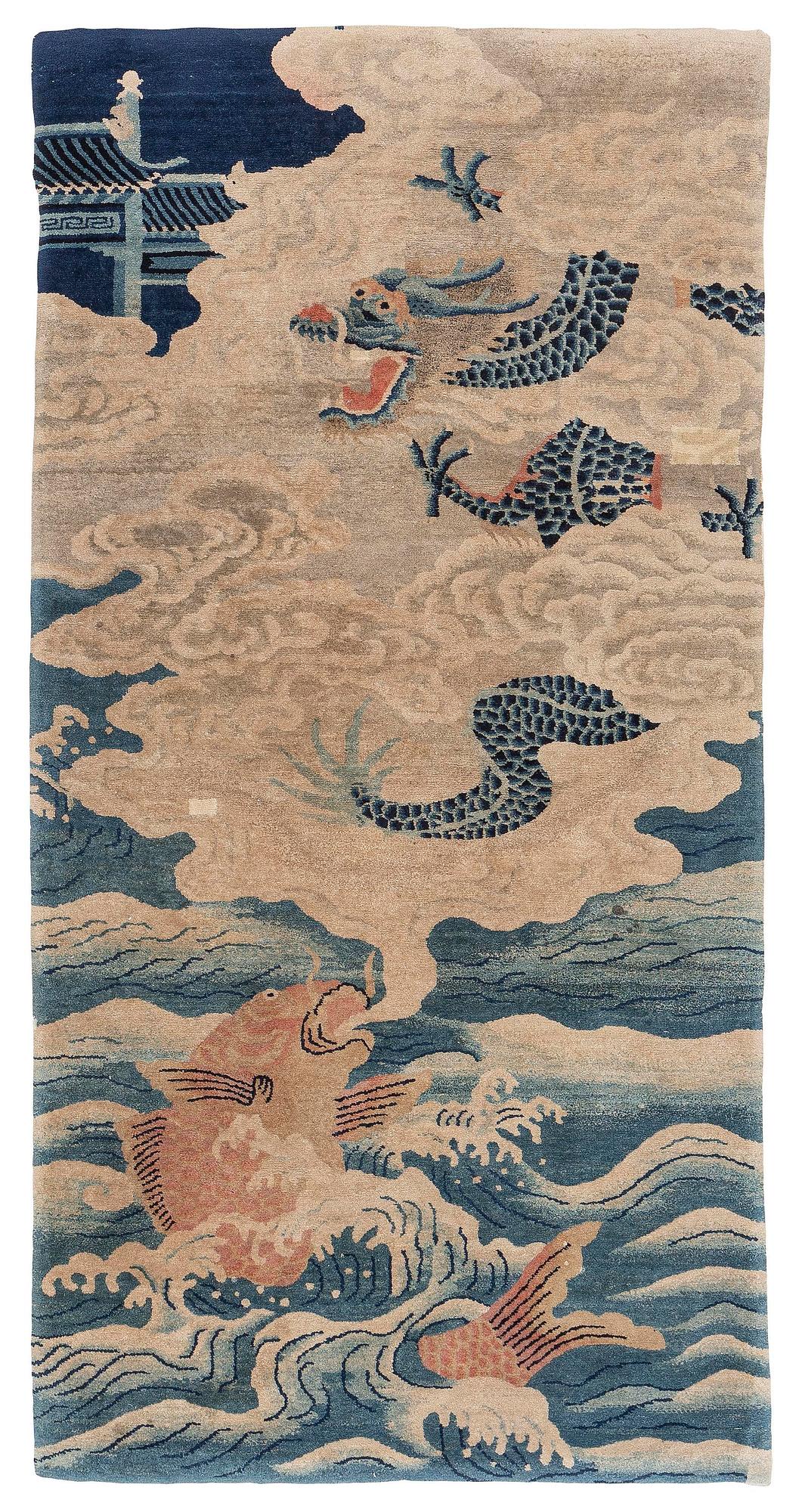 An antique Baotou rug, northern China, late Qing dynasty, circa 1900. c. 178x90 cm.