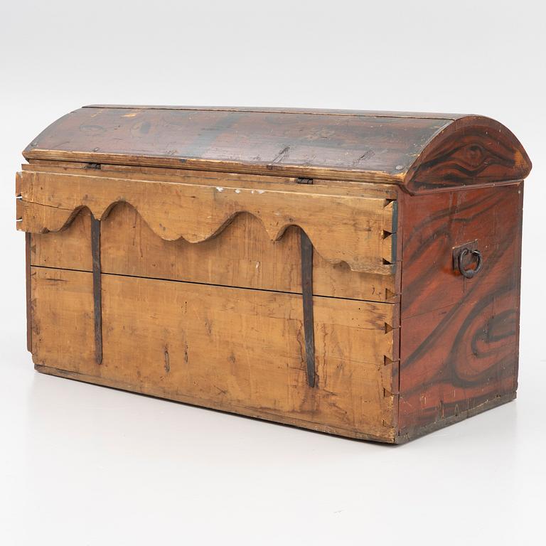 A wooden Dalecarlian chest, Sweden, dated 1820.