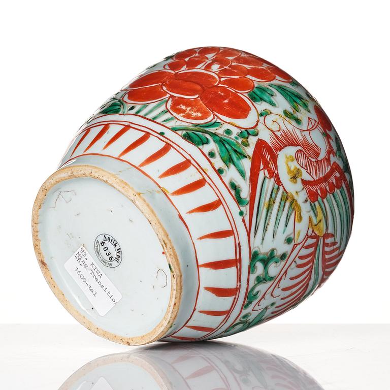 A Transitional wucai jar, 17th Century.