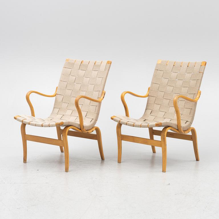 Bruno Mathsson, a pair of 'Eva' armchairs, Karl Mathsson Värnamo 1961 and 1962.