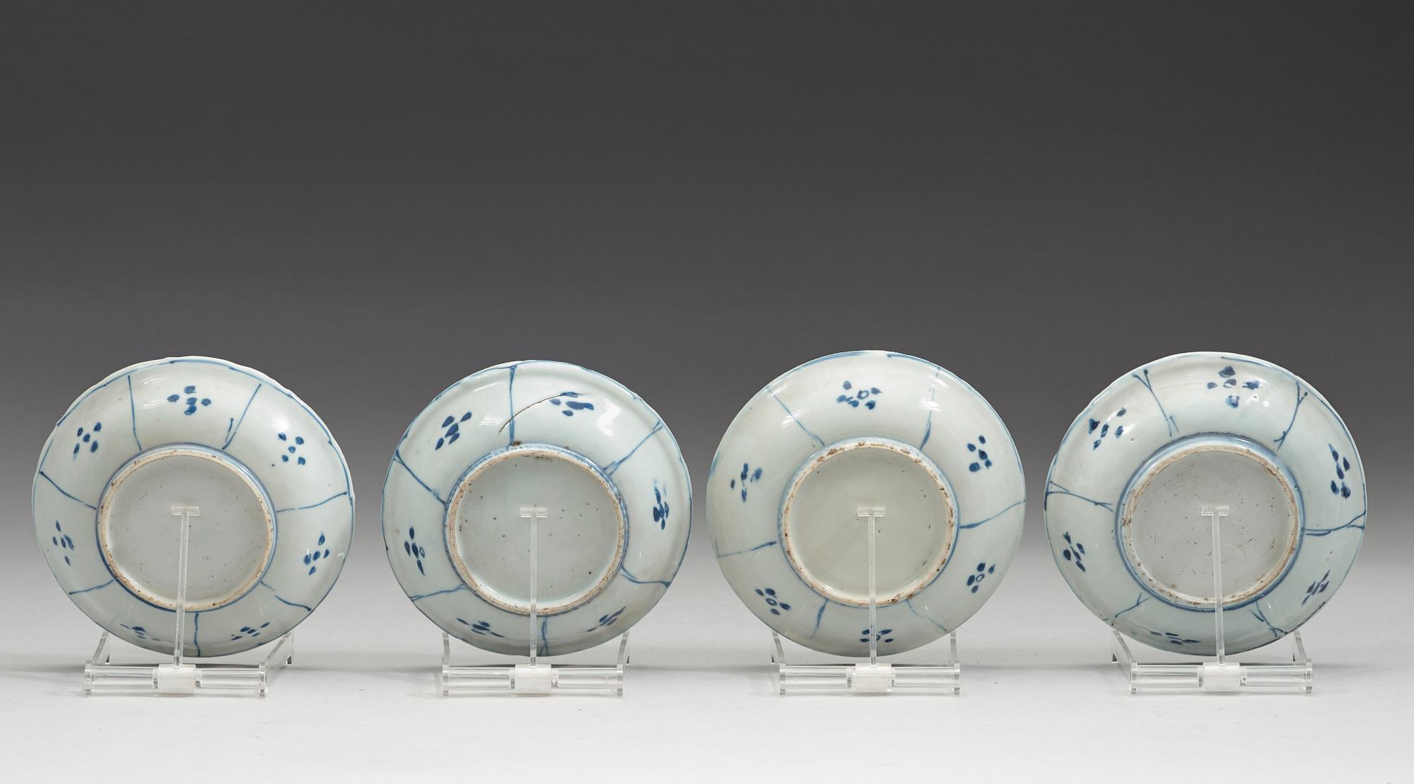 A set of nine blue and white kraak dishes, Ming dynasty, Wanli (1572-1620).
