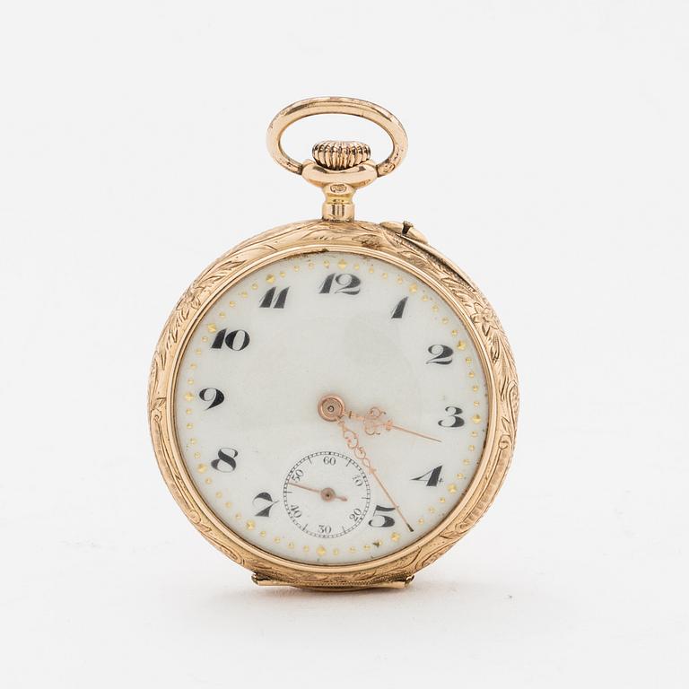 A 34 mm pocket watch.