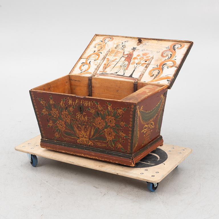 A painted provincial chest, Hälsingland, Sweden, dated 1819.