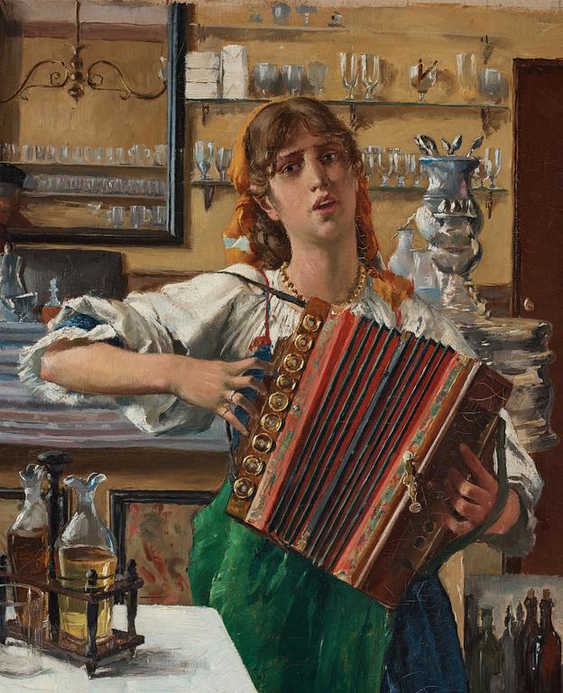 Georg Pauli, "Italienska med dragharmonika" / "En dragspelsvirtuos" (Italian girl with accordion / An accordion virtuoso).