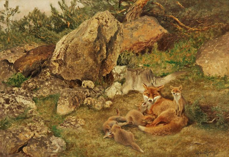 Bruno Liljefors, Playing fox cubs.