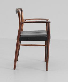 A Kai Lyngfeldt-Larsen, palisander chair with black leather upholstery by Søren Villadsen, Denmark, 1950's-60's.