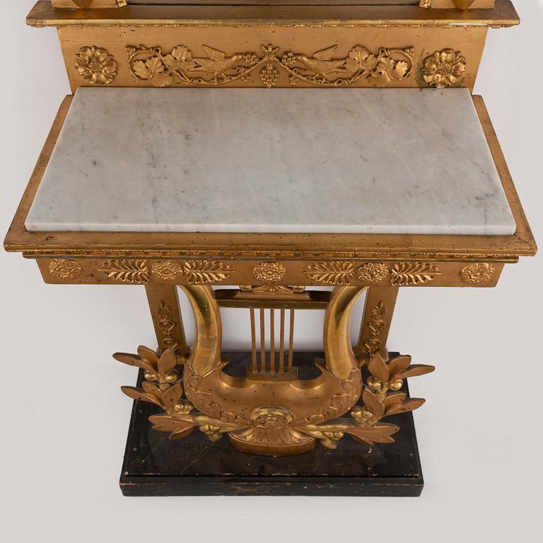 A Swedish mirror and console table, Empire, first half of the 19th century.
