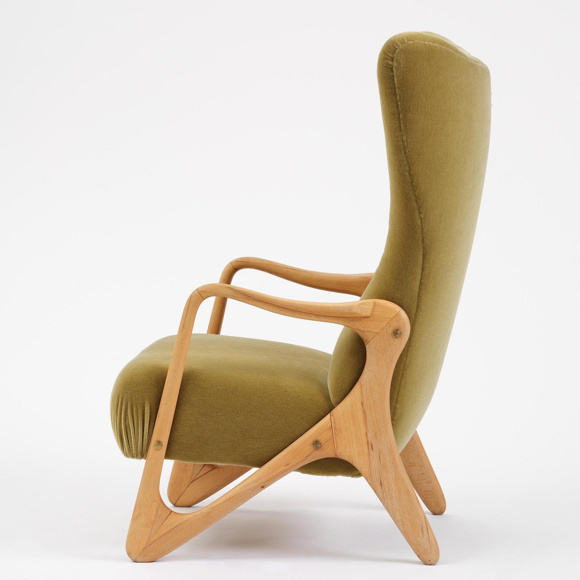 Jens Malling Pedersen, a rare "Pelican" high back easy chair, Dantos, Vejle, Denmark, 1950s.