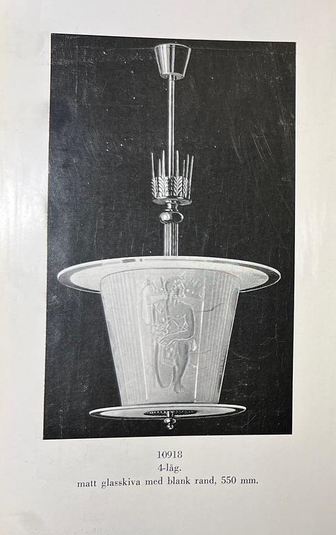 Harald Notini, a ceiling lamp model 10918, Arvid Böhlmarks Lampfabrik, Stockholm, 1930s.